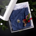 Gift set for Him - BLUE, 55x150 cm, in a gift box. Apron and hat for sauna - 0