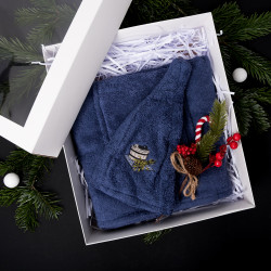 Gift set for Him - BLUE, 55x150 cm, in a gift box. Apron and hat for sauna 