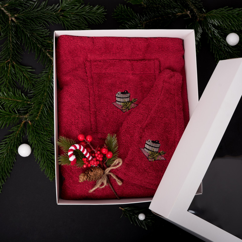 Gift set in a box. Apron and a hat for the sauna. RED