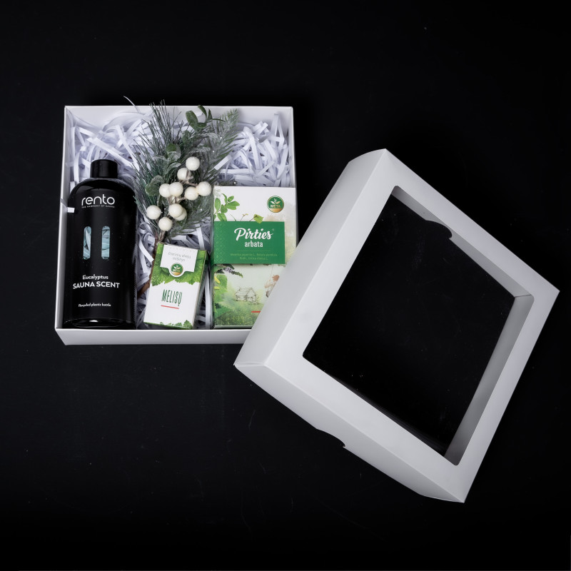Gift set in a gift box SCENTS OF SAUNA. Tea, essential oil and fragrance essence