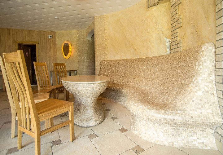 Heated bench and table at sauna restroom