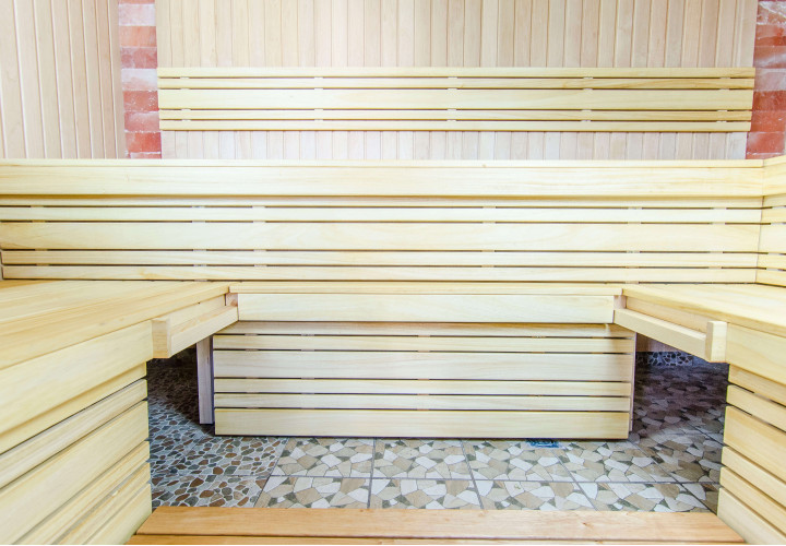 Sauna with Himalayan Salt Wall and Sliding Bench