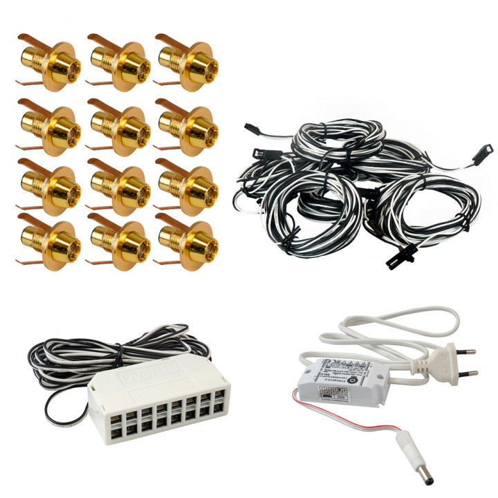 LedLite 12 LED sauna lighting set, gold-coloured