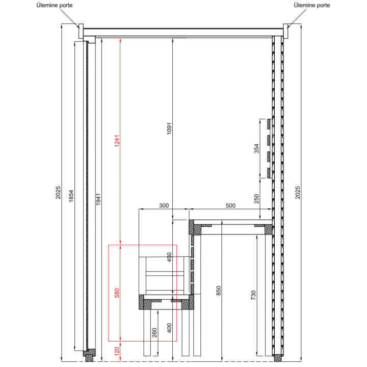 Sauna cabin with glass, 150x120cm