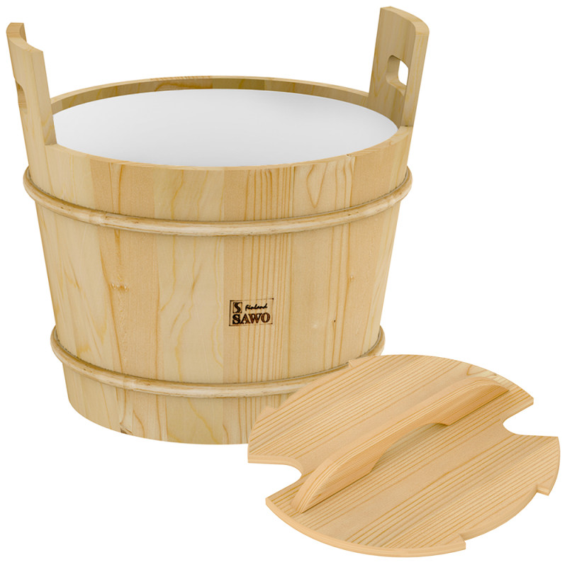 SAWO wooden bucket with lid, pine 40 l