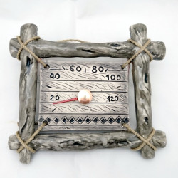 Ceramic sauna thermometer - in a twig frame  Ceramic sauna thermometer - in a twig frame