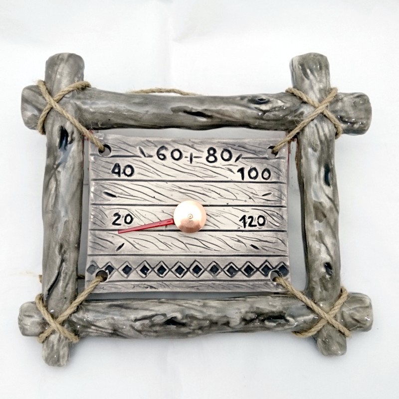 Ceramic sauna thermometer - in a twig frame Ceramic sauna thermometer - in a twig frame
