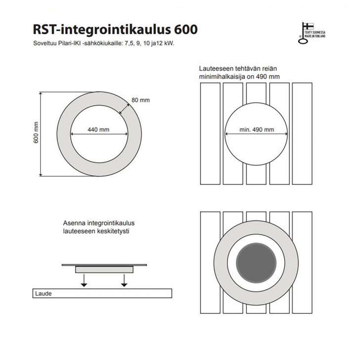 Embedding flange 600 - for IKI Pilari heater