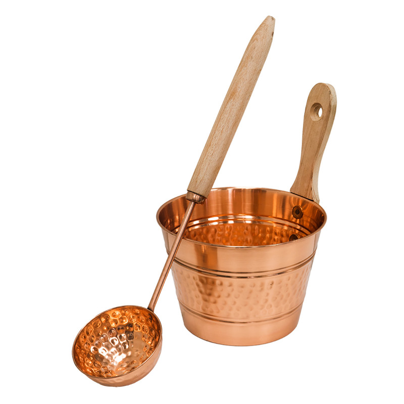 SAUNIA set of copper bucket and ladle