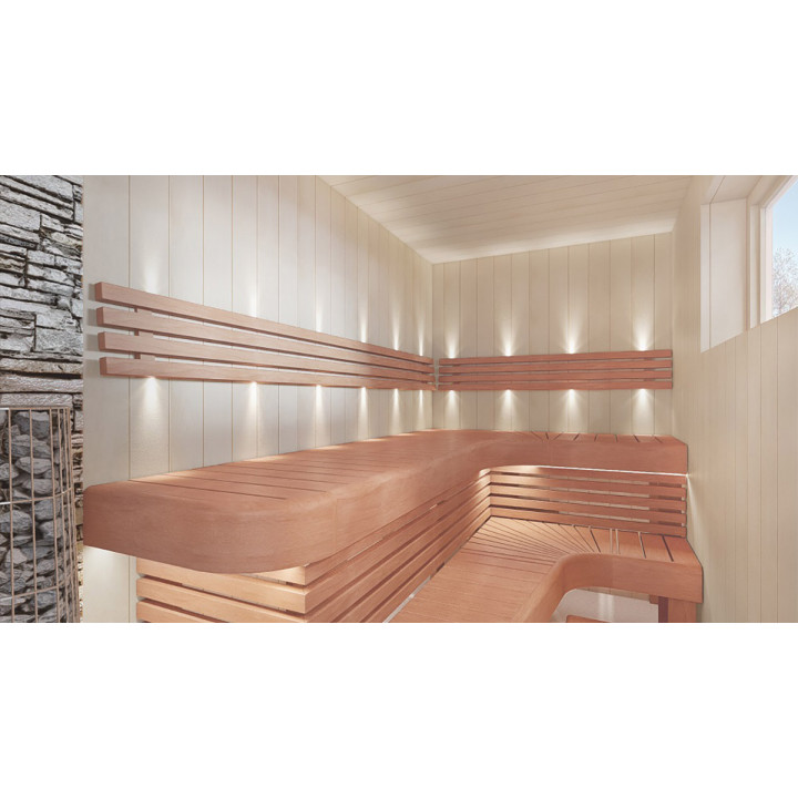 End bench element for modular sauna benches, Alder