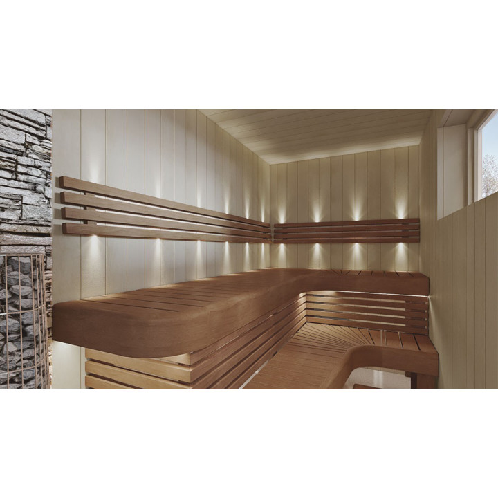 End bench element for modular sauna benches, Thermo aspen