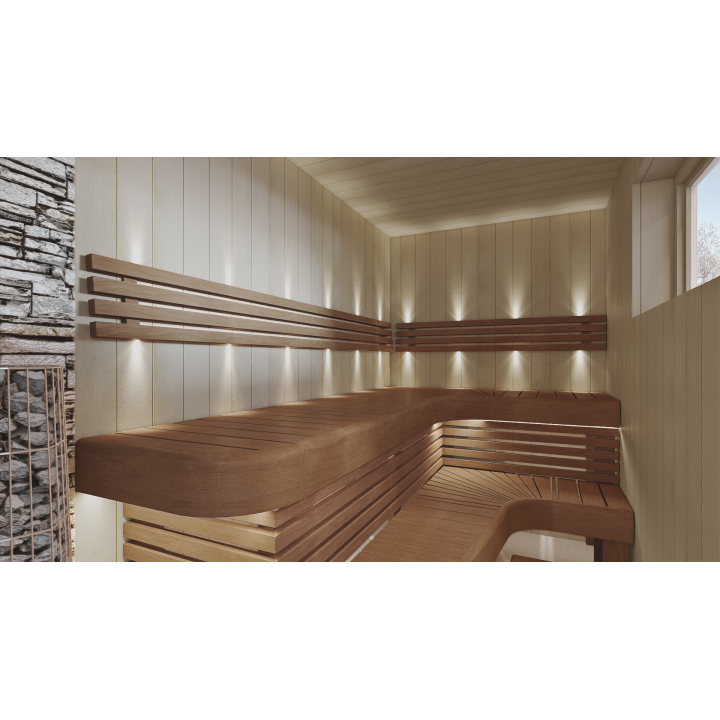 Corner module for modular sauna benches, 600x600, Heat-treated aspen