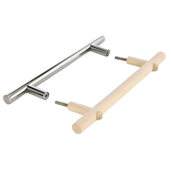 Stainless steel and wood door handle set  Stainless steel and wood door handle set