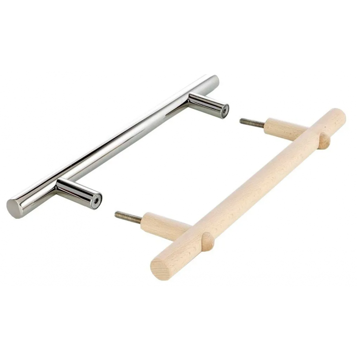 Stainless steel and wood door handle set