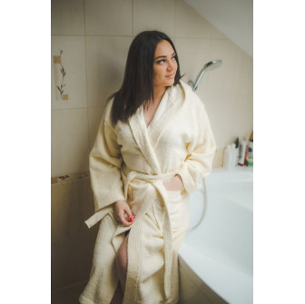 Cotton bathrobe with hood, cream