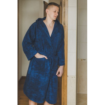 Cotton bathrobe with hood, blue