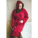 Cotton bathrobe with hood, red - 0