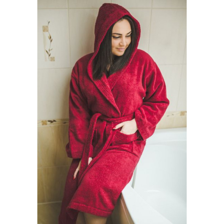 Cotton bathrobe with hood, red