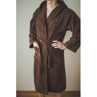Cotton bathrobe with hood, brown