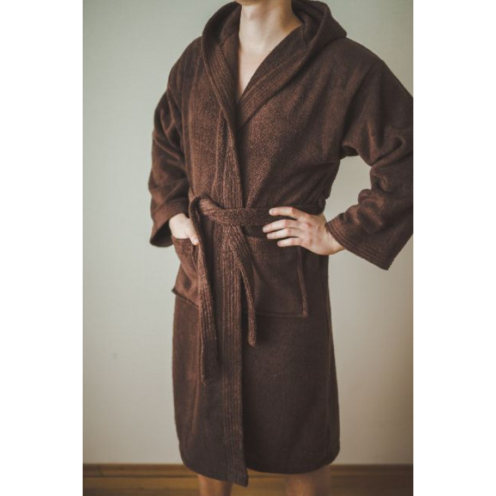 Cotton bathrobe with hood, brown