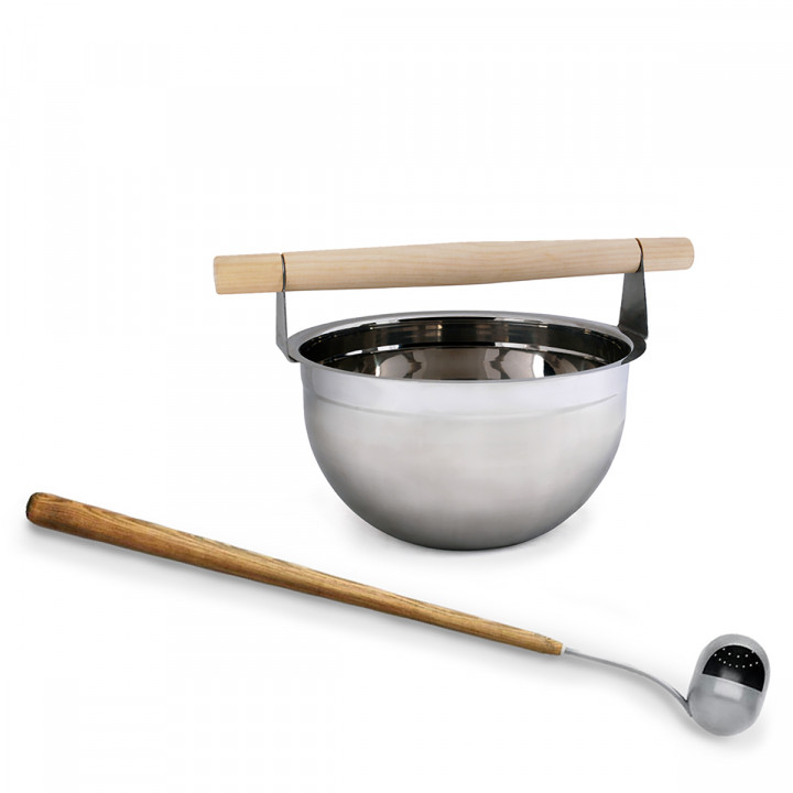 SAUNA BUCKET AND LADLE WITH SHOWER EFFECT SET MORE STEAM, PREMIUM, SAWO 5 L