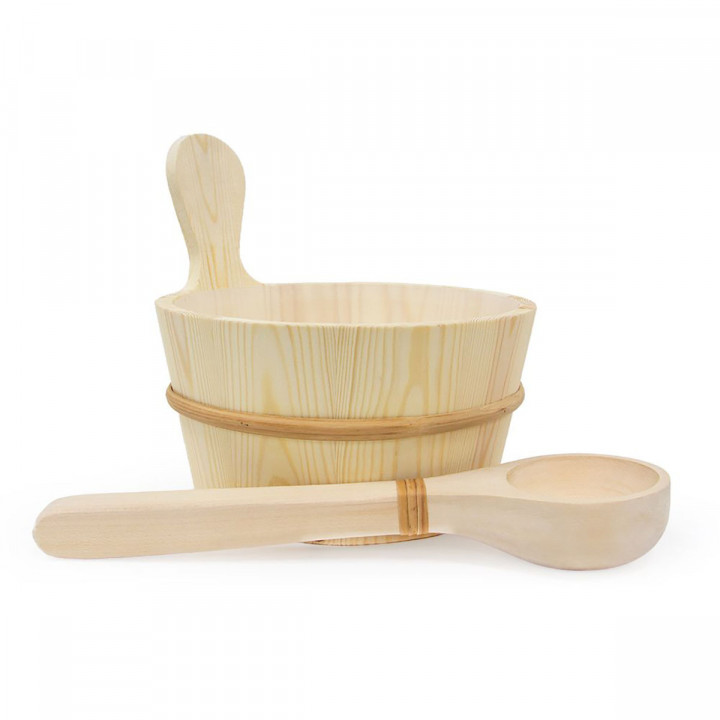 SAWO 4 l wooden pail and 36 cm ladle, pine