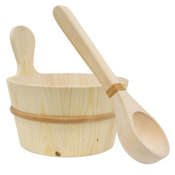 SAWO 4 l wooden pail and 36 cm ladle, pine  SAWO 4 l wooden pail and 36 cm ladle, pine