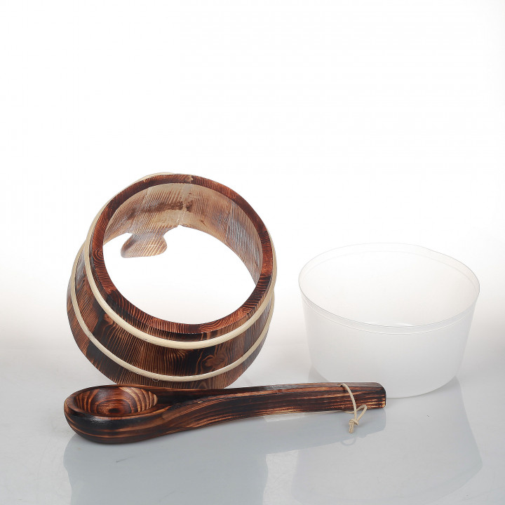 SAUFLEX wooden bucket and ladle 4 l, burned aspen