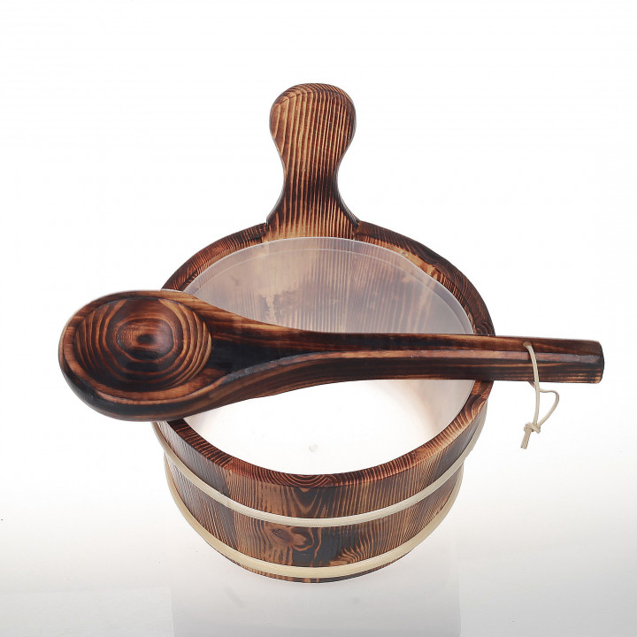 SAUFLEX wooden bucket and ladle 4 l, burned aspen