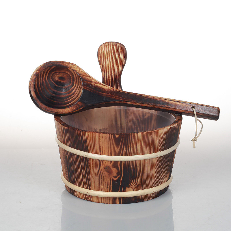 SAUFLEX wooden bucket and ladle 4 l, burned aspen