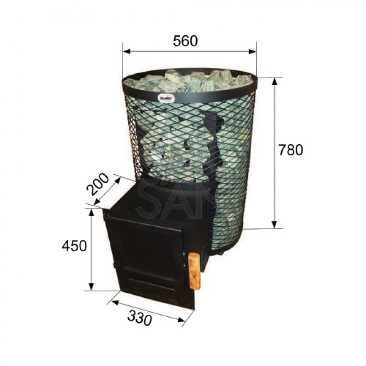 Woodburning sauna stove - SKAMET SY216, with glass doors