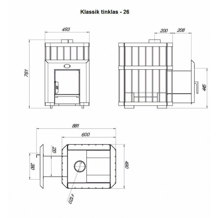 Woodburning sauna heater - NOVA KLASSIK 26 with network, glass doors