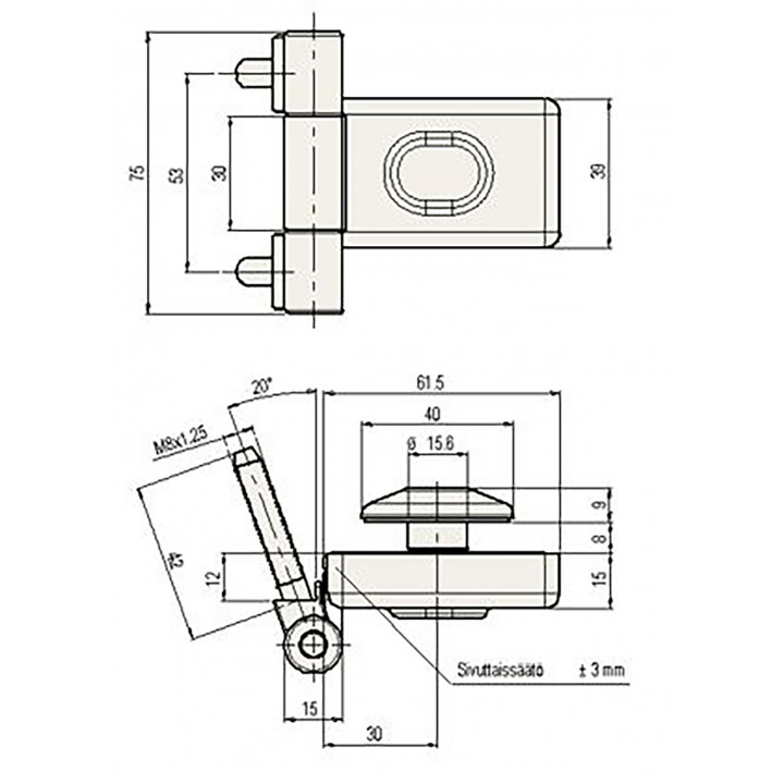 Door hinges ABLOY for steam sauna doors, gray, ABLFL75