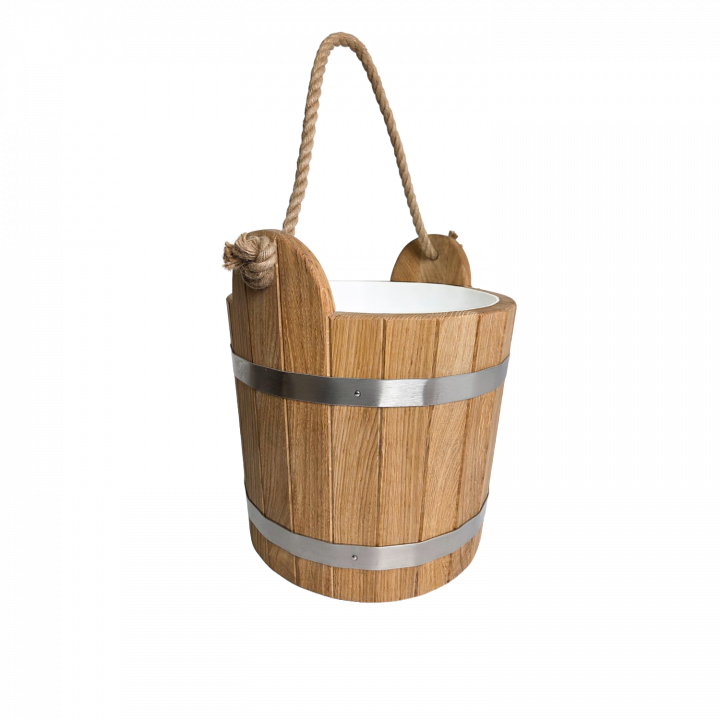 Oak sauna bucket with rope handle, 12 l