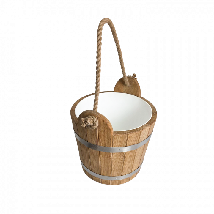 Oak sauna bucket with rope handle, 12 l