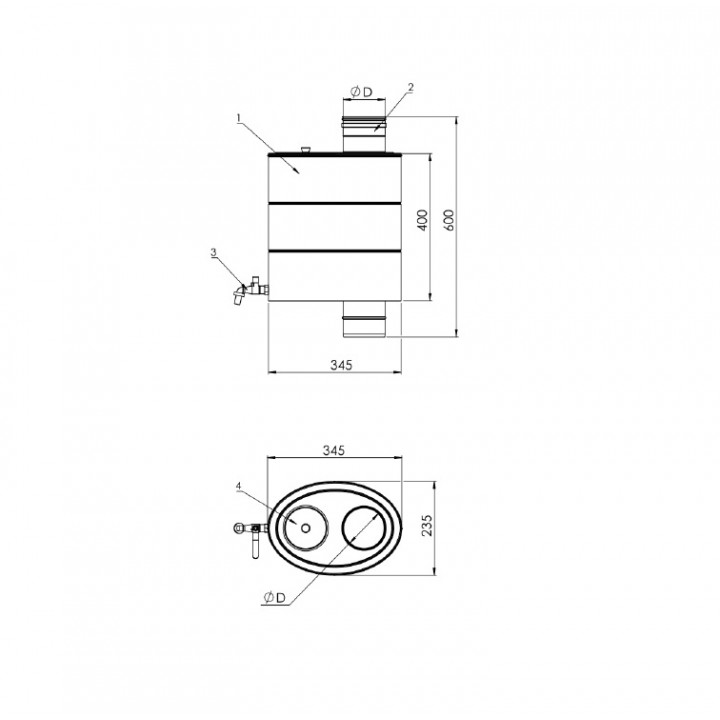 Oval tank for water heating, d.115mm