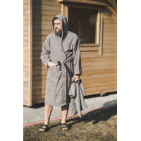 Cotton bathrobe with hood, gray XXL