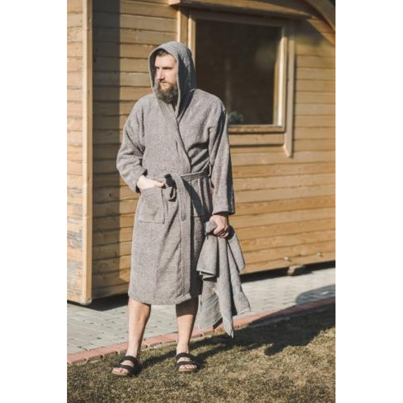Cotton grey hooded robe Cotton grey hooded robe