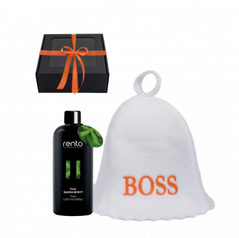 Gift set BOSS in a gift box. Cap and fragrance essence