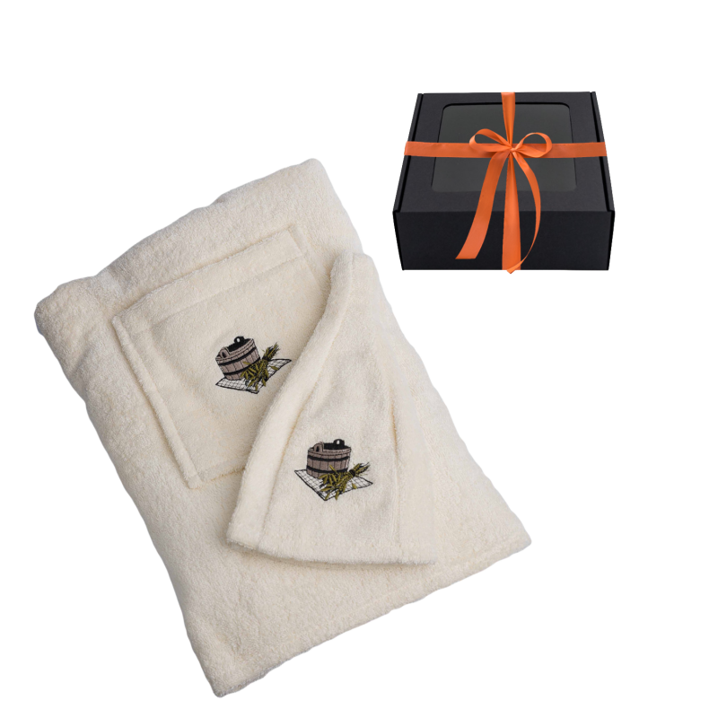 Gift set in a gift box for Her - CREAMY. Apron and hat for sauna