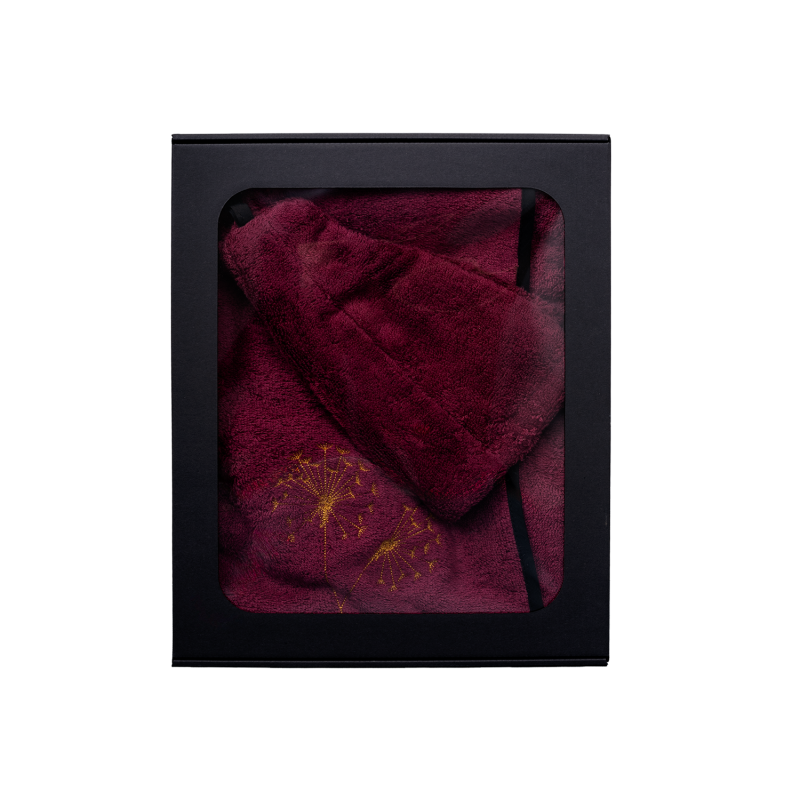 Gift set in a gift box for HER. Women's sauna hat and apron - BURGUNDY