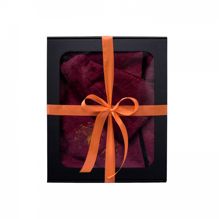 Gift set in a gift box for HER. Women's sauna hat and apron - BURGUNDY L - XL