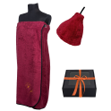 Gift set in a gift box for HER. Women's sauna hat and apron - BURGUNDY - 0