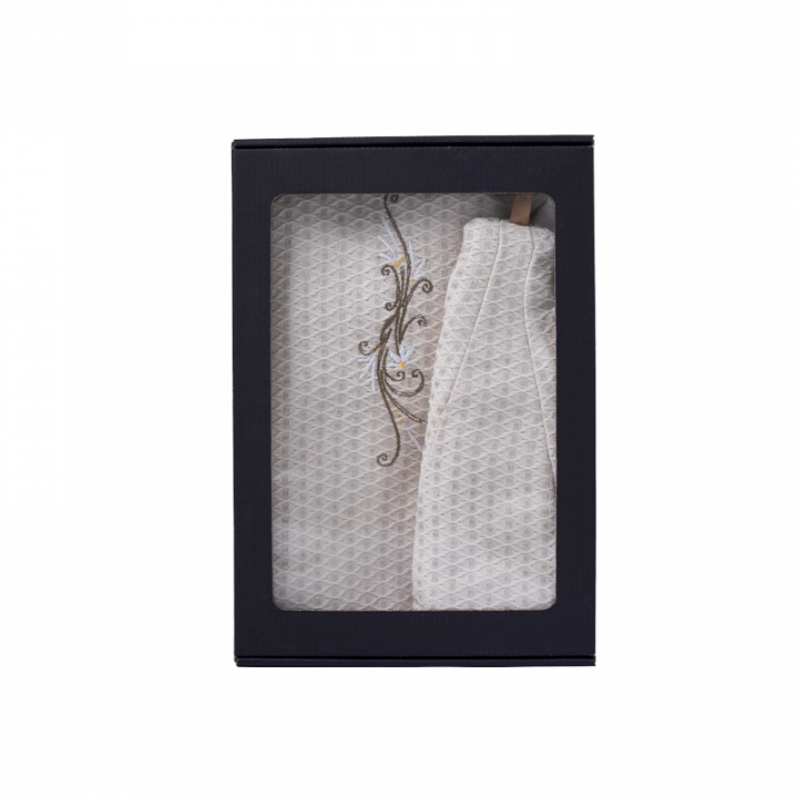 Gift set in a gift box for HER. Women's sauna hat and apron - LINEN, embroidered