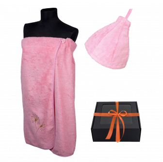 Gift set in a gift box for HER. Women's sauna hat and apron - PINK