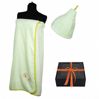 Gift set in a gift box for HER. Women's sauna hat and apron LIGHT GREEN