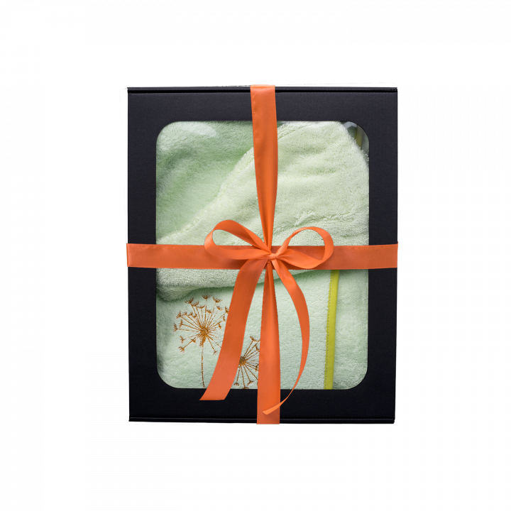 Gift set in a gift box for HER. Women's sauna hat and apron LIGHT GREEN