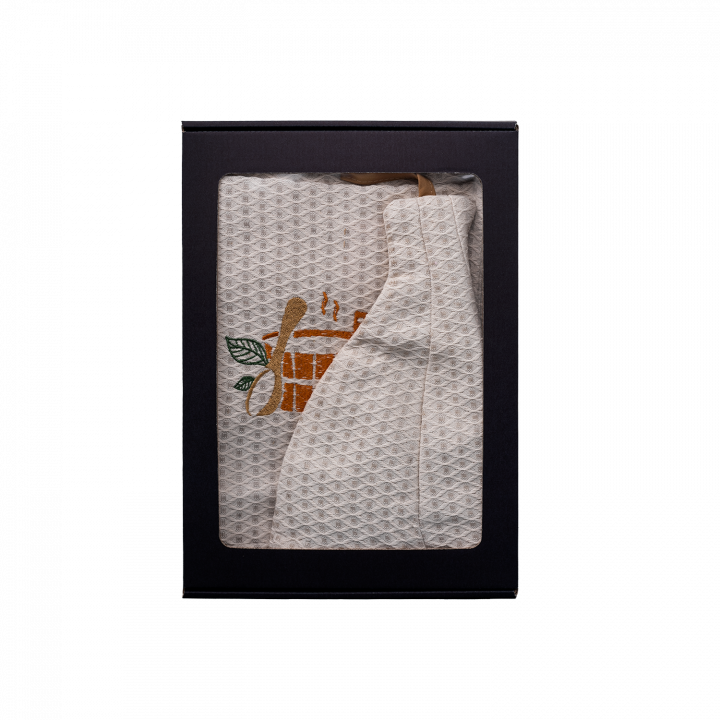 Gift set in a gift box for HIM. Men's sauna hat and apron - LINEN, embroidered S - M