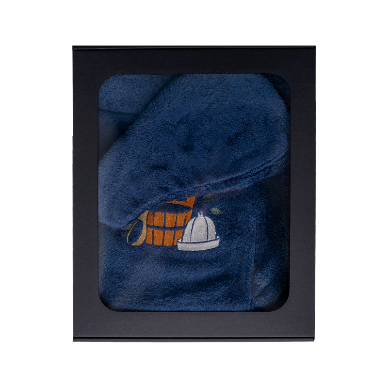 Gift set in a gift box for HIM. Men's sauna hat and apron - BLUE