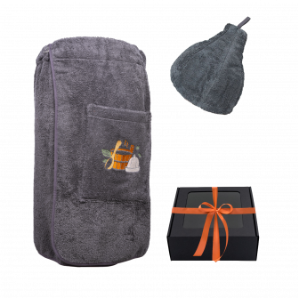 Gift set in a gift box for HIM. Men's sauna hat and apron - GREY
